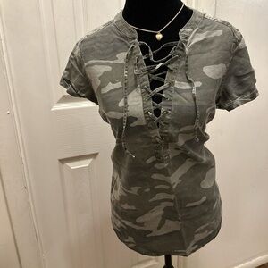 Camouflage Lace-Up Women's Top